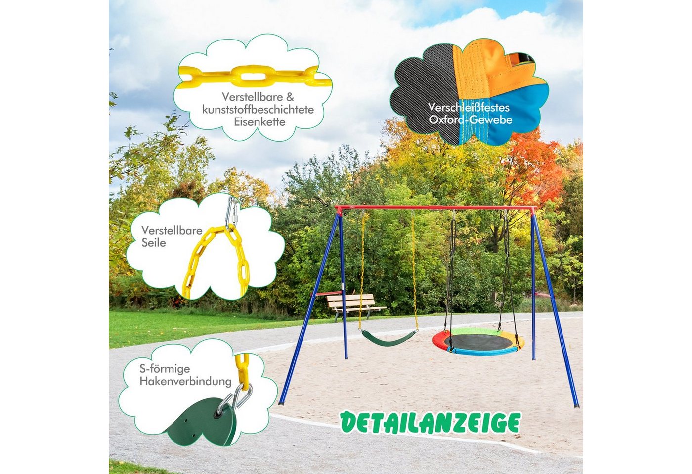 COSTWAY Doppelschaukel, (1-tlg), 2er Set Kinderschaukel, Nestschaukel, bis 150 kg belastbar – Bild 2 von 5