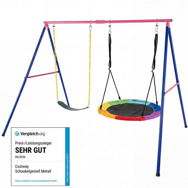 COSTWAY Doppelschaukel, (2-tlg), Schaukelgestell mit 2 Schaukeln für Kinder, Metall, 300kg belastbar