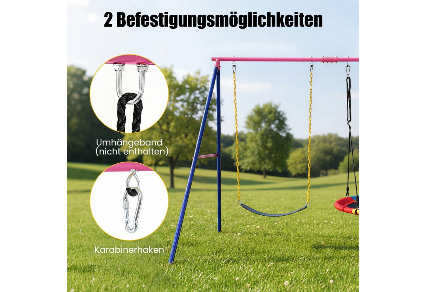COSTWAY Doppelschaukel, (1-tlg), Schaukelgestell, Schaukelgerüst aus Metall, bis 300 kg belastbar – Bild 3 von 5