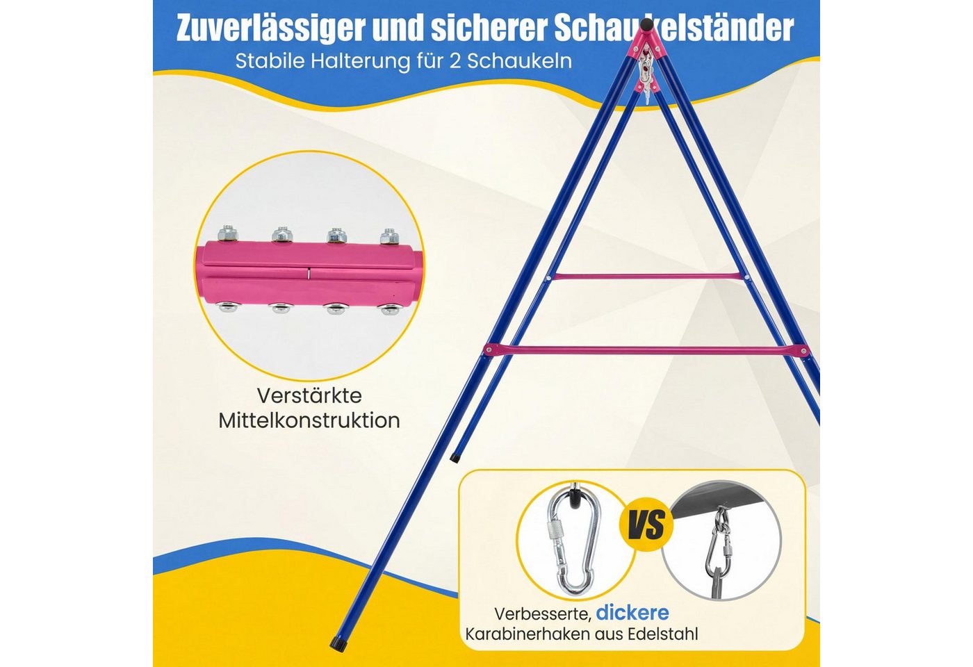 COSTWAY Doppelschaukel, (1-tlg), Schaukelgestell, Schaukelgerüst aus Metall, bis 300 kg belastbar – Bild 4 von 5