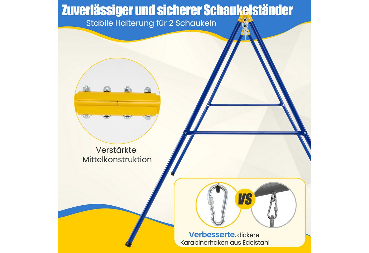 COSTWAY Doppelschaukel, (1-tlg), Schaukelgestell, Schaukelgerüst aus Metall, bis 300 kg belastbar – Bild 4 von 5
