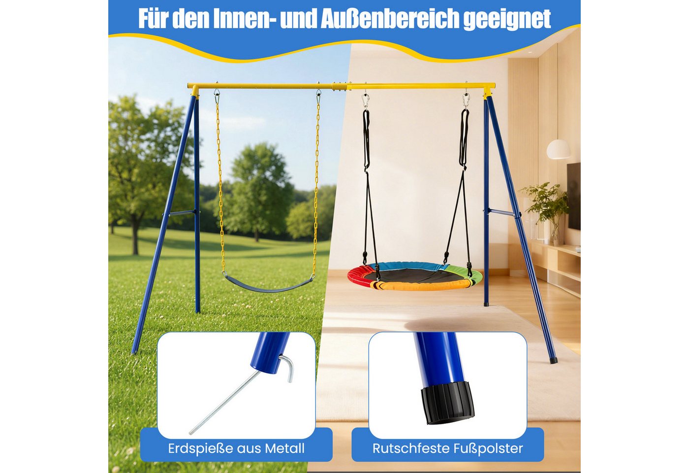 COSTWAY Doppelschaukel, (1-tlg), Schaukelgestell, Schaukelgerüst aus Metall, bis 300 kg belastbar – Bild 5 von 5
