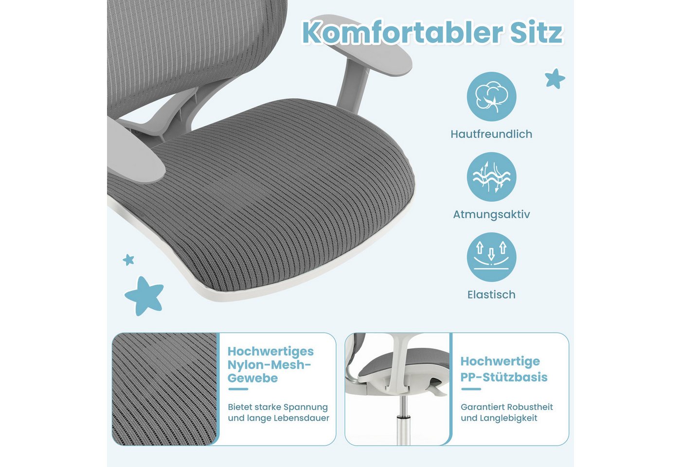 COSTWAY Drehstuhl Kinderstuhl, 43-55cm höhenverstellbar, mit Rollen 360° drehbar – Bild 3 von 5