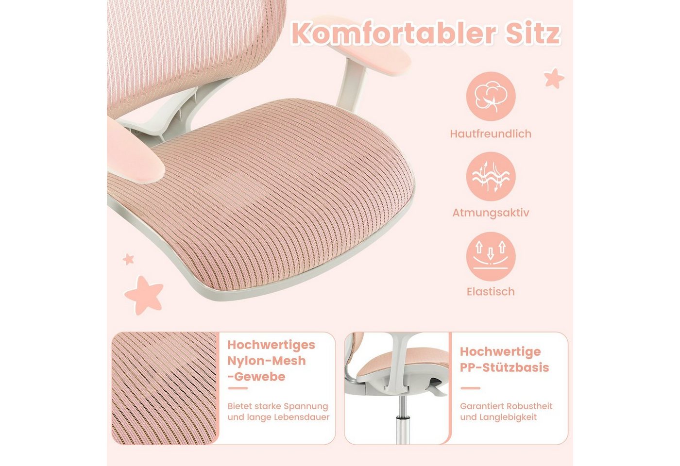 COSTWAY Drehstuhl Kinderstuhl, 43-55cm höhenverstellbar, mit Rollen 360° drehbar – Bild 3 von 5