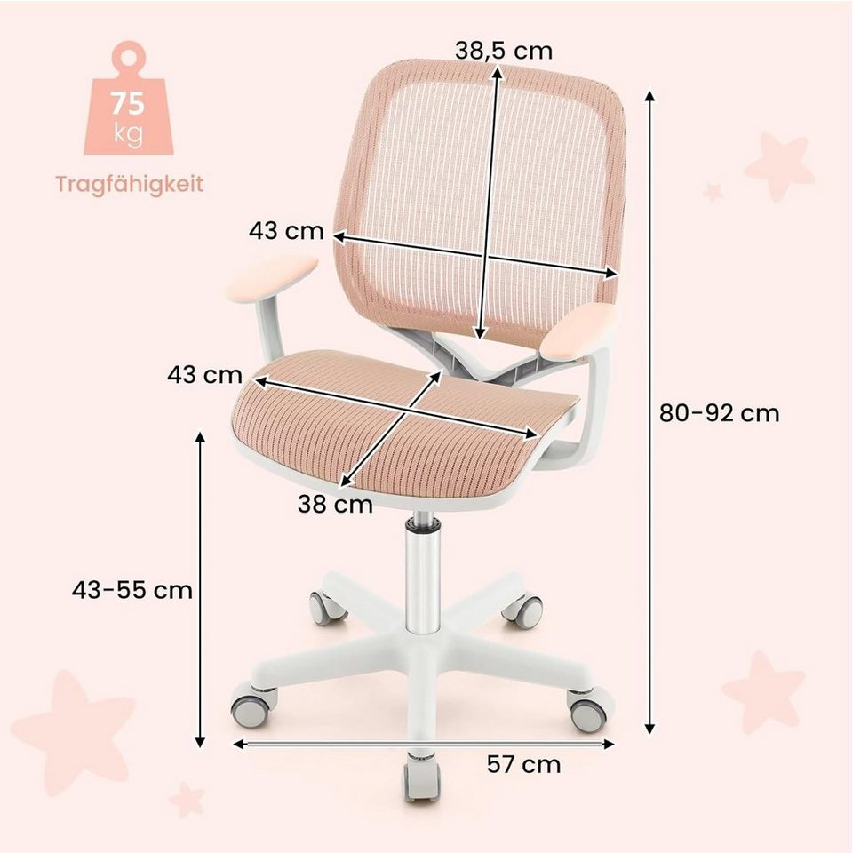 COSTWAY Drehstuhl Kinderstuhl, 43-55cm höhenverstellbar, mit Rollen 360° drehbar – Bild 5 von 5