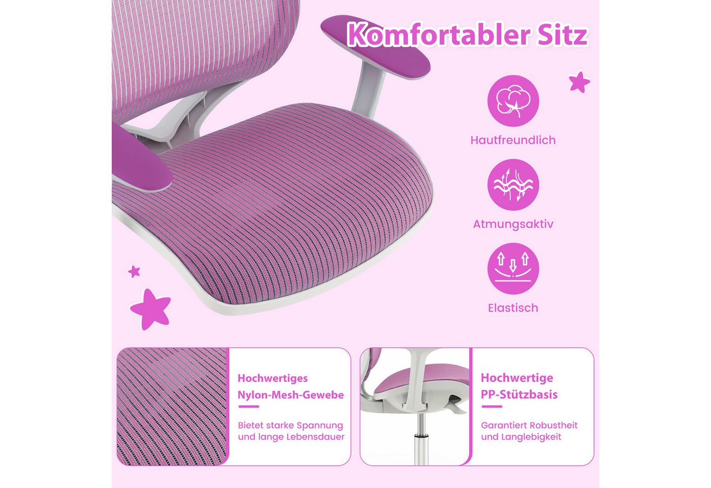 COSTWAY Drehstuhl Kinderstuhl, 43-55cm höhenverstellbar, mit Rollen 360° drehbar – Bild 3 von 5