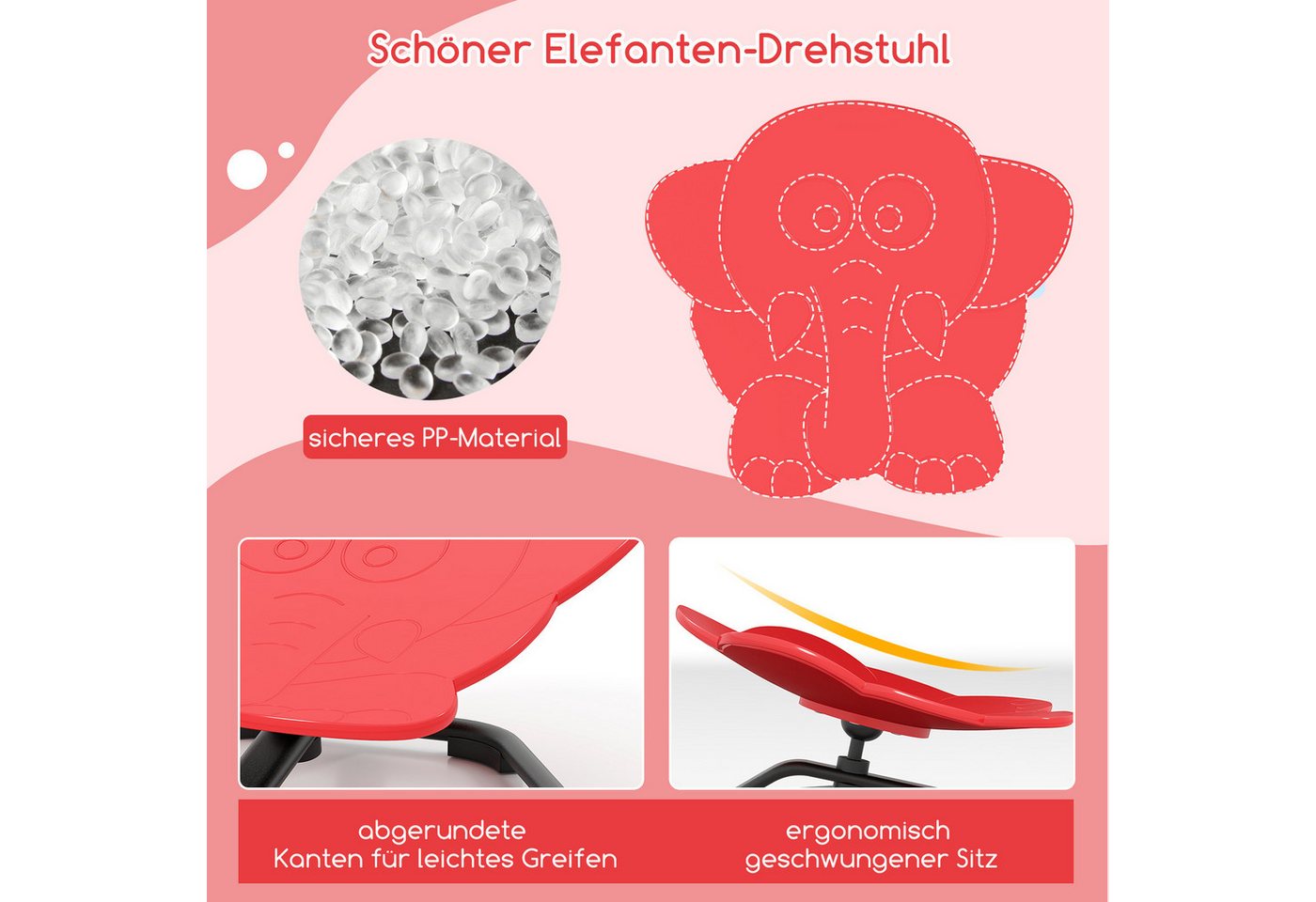 COSTWAY Drehstuhl, Kinderstuhl mit Rutschfester Metallbasis, ab 3 Jahre – Bild 3 von 5