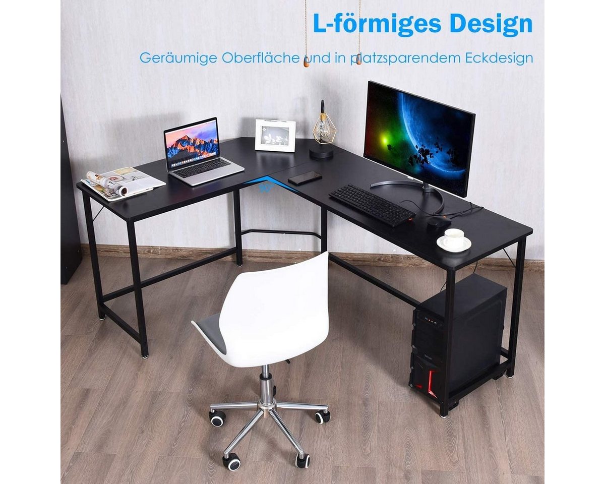 COSTWAY Eckschreibtisch, mit CPU-Ständer, L-Form, 168 x 125 x 74 cm – Bild 4 von 5