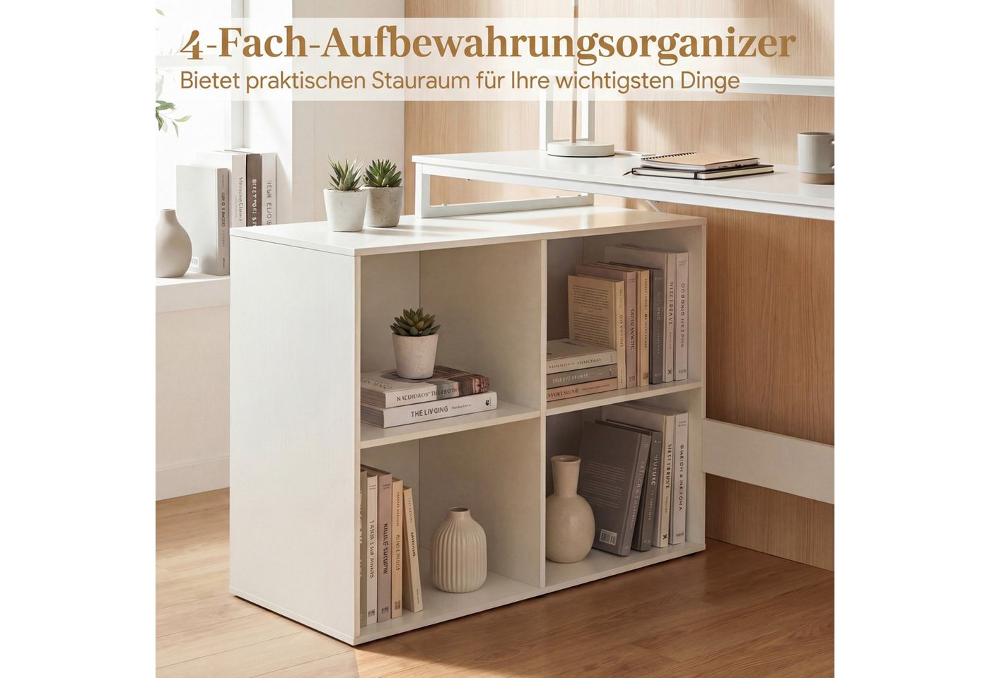 COSTWAY Eckschreibtisch, L-förmiger Schreibtisch mit Steckdosen & Schubladen – Bild 3 von 5