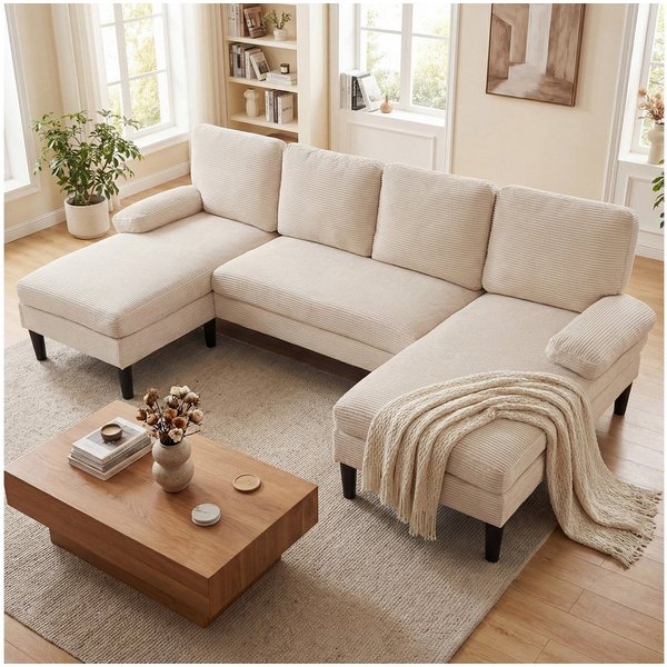 COSTWAY Ecksofa mit Schlaffunktion U-Form, Couch Schlafsofa