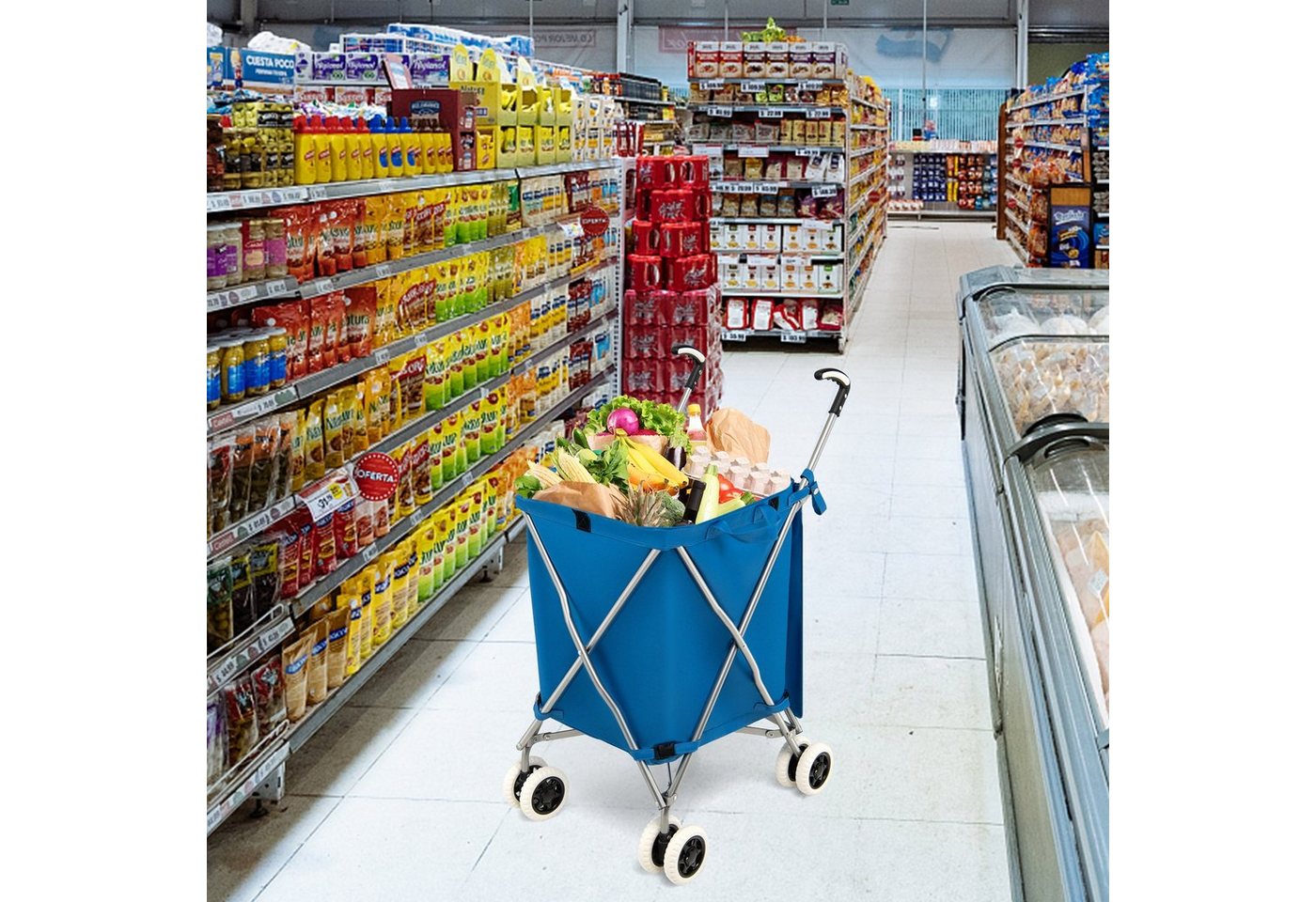 COSTWAY Einkaufstrolley, 90 l, bis 55 kg, mit Rädern & Griff, klappbar – Bild 2 von 5