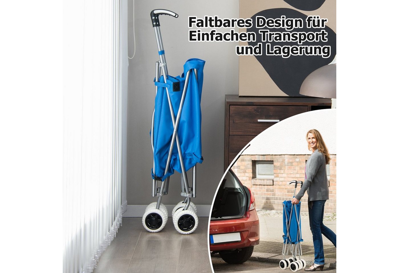 COSTWAY Einkaufstrolley, 90 l, bis 55 kg, mit Rädern & Griff, klappbar – Bild 5 von 5