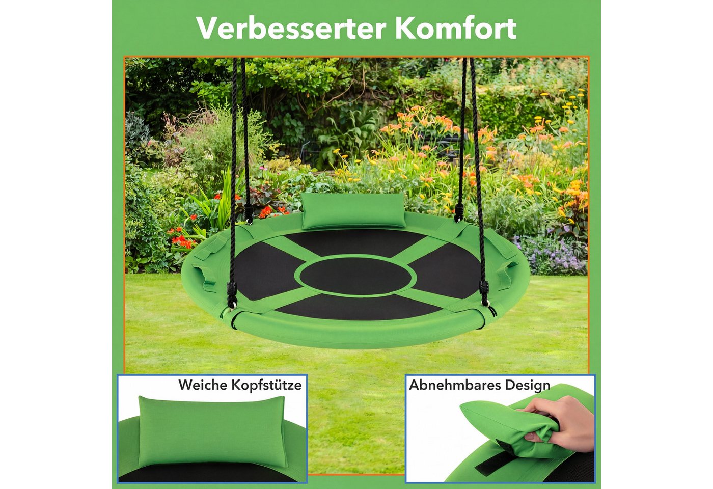 COSTWAY Einzelschaukel, (1-tlg), Nestschaukel, Kinderschaukel mit Kissen & Griffe – Bild 3 von 5