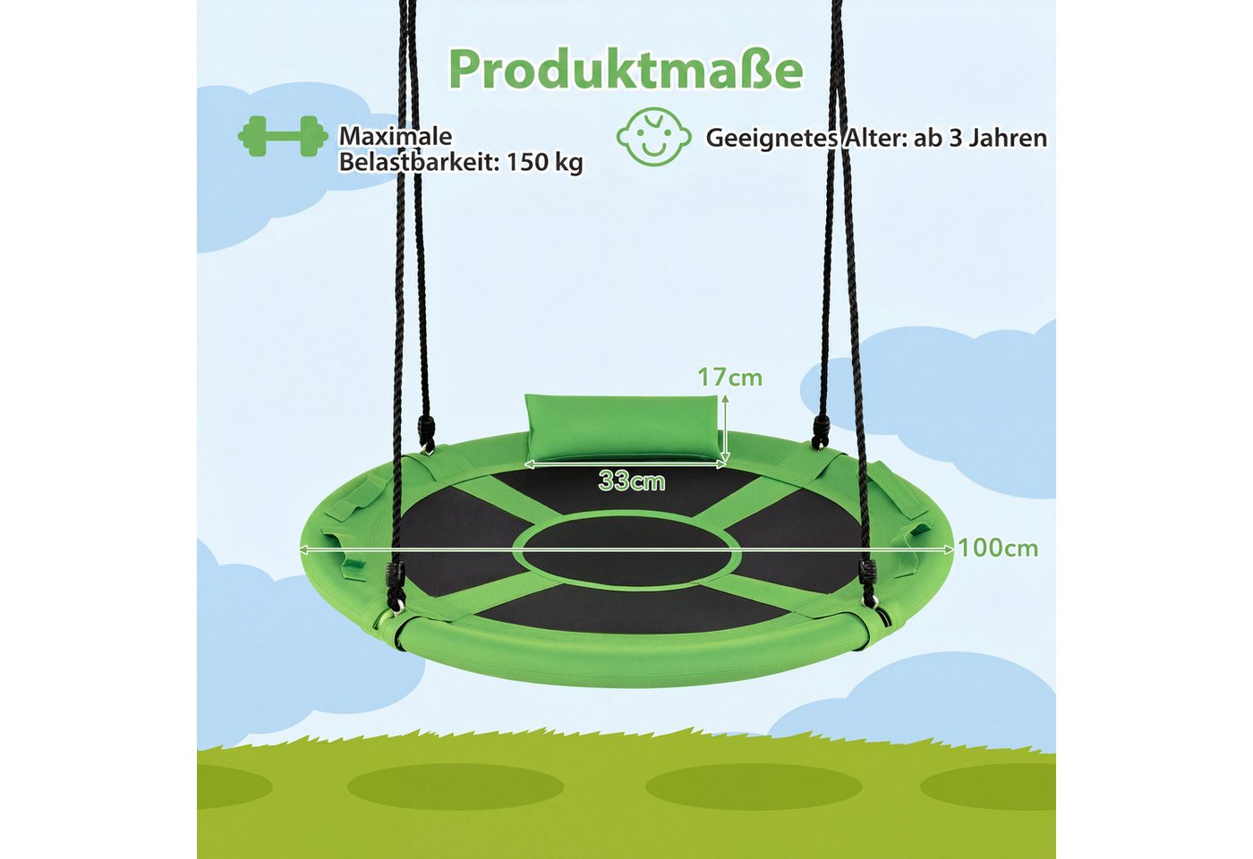 COSTWAY Einzelschaukel, (1-tlg), Nestschaukel, Kinderschaukel mit Kissen & Griffe – Bild 4 von 5