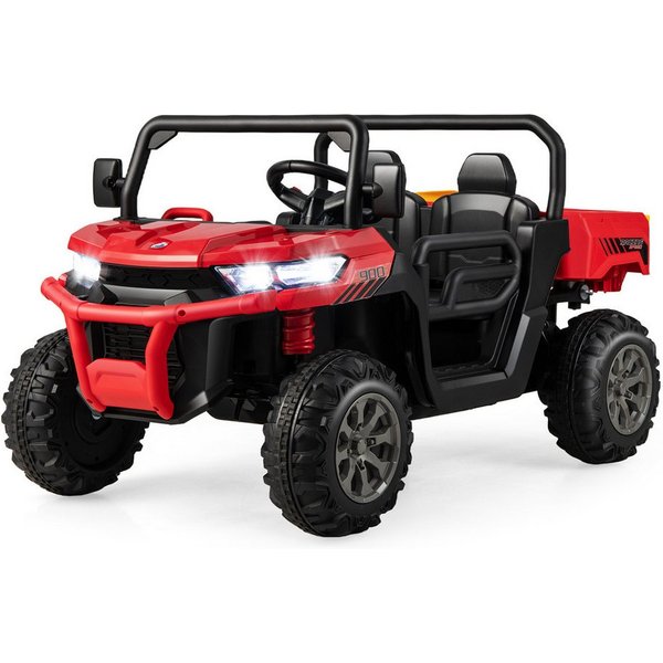 COSTWAY Elektro-Kinderauto 12V Kinderquad, 2 Sitzer Elektroauto, mit Musik, Hupe, 3-8 km/h