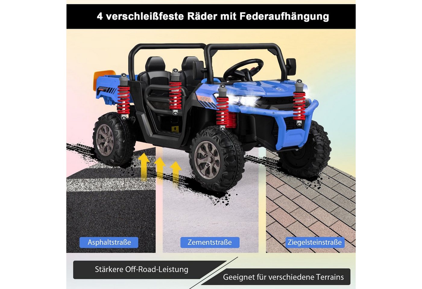 COSTWAY Elektro-Kinderauto 12V Kinderquad, 2 Sitzer Elektroauto, mit Musik, Hupe, 3-8 km/h – Bild 4 von 5