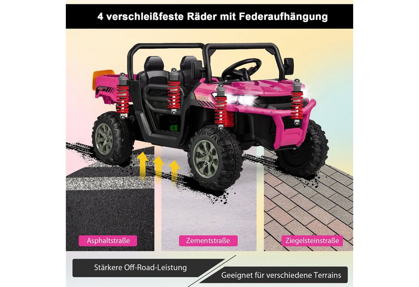 COSTWAY Elektro-Kinderauto 12V Kinderquad, 2 Sitzer Elektroauto, mit Musik, Hupe, 3-8 km/h – Bild 4 von 5