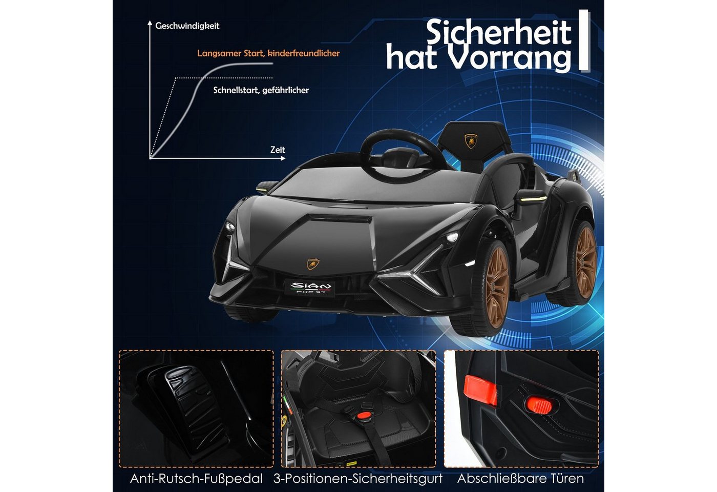 COSTWAY Elektro-Kinderauto 12V Lamborghini, 3-5km/h – Bild 3 von 5