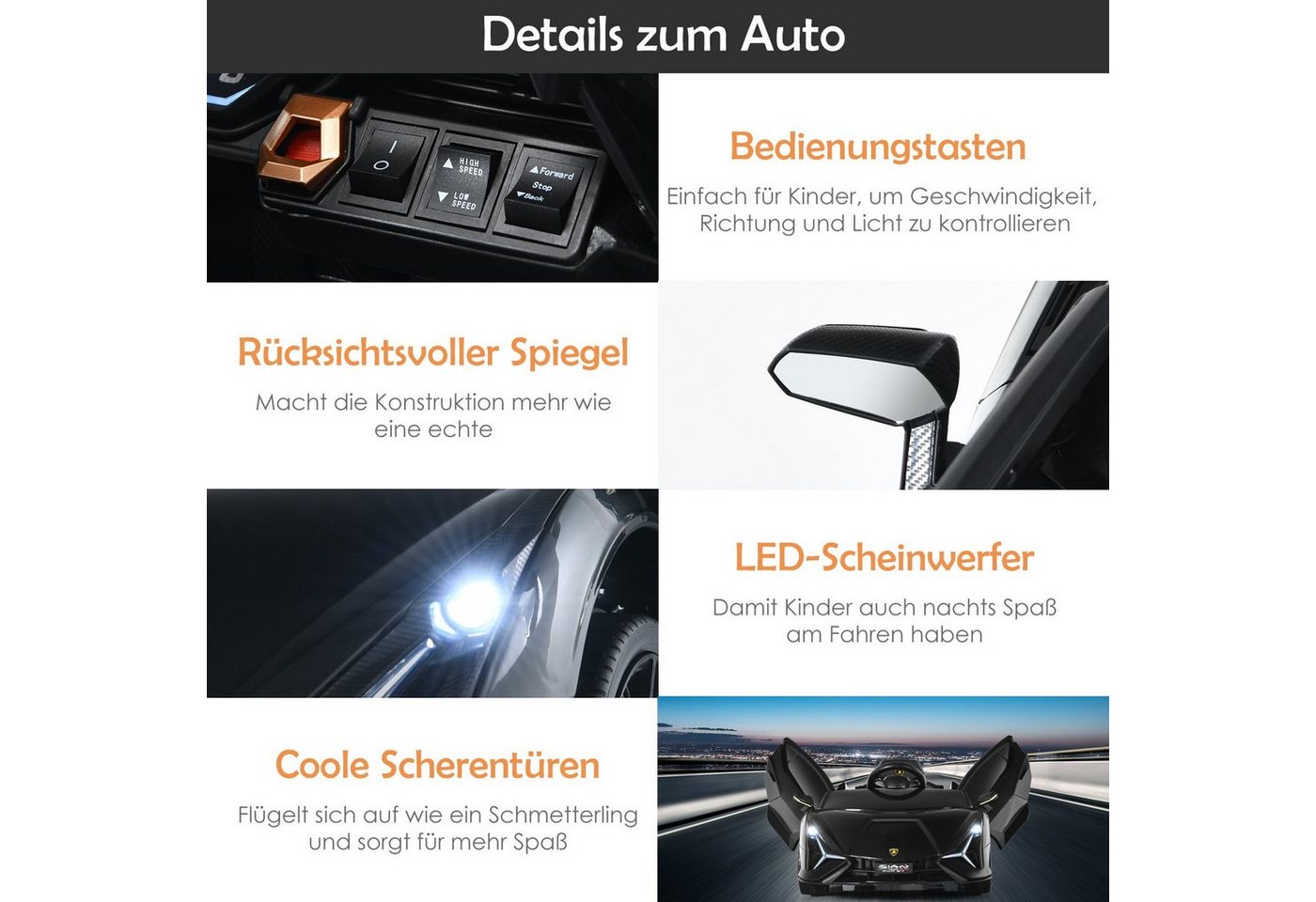 COSTWAY Elektro-Kinderauto 12V Lamborghini, 3-5km/h – Bild 4 von 5