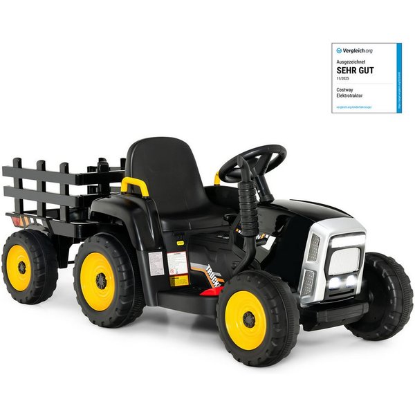 COSTWAY Elektro-Kindertraktor Aufsitztraktor, mit USB & abnehmbarem Anhänger