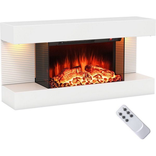 COSTWAY Elektrokamin schwebender Wandkamin 1500W / 5000BTU, mit Heizung & LED-Seitenlichtern, Fernbedienung