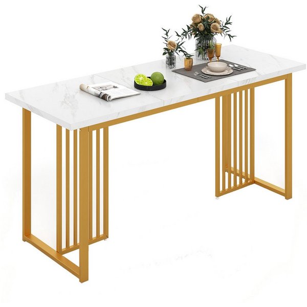 COSTWAY Esstisch, mit Marmoroptik & Metallbeinen für 6-8 Personen 160x60cm