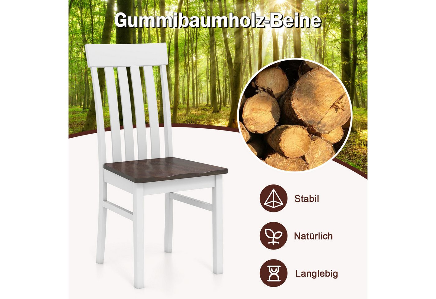 COSTWAY Esszimmerstuhl (2 St), mit ergonomischer Rückenlehnen & vertieftem Sitz – Bild 3 von 5
