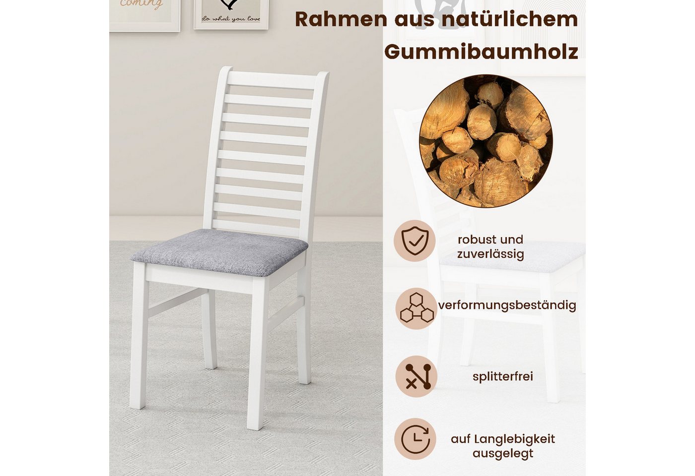 COSTWAY Esszimmerstuhl (2 St), Stoff gepolsterte Küchenstühle, hohe gebogene Rückenlehne – Bild 3 von 5