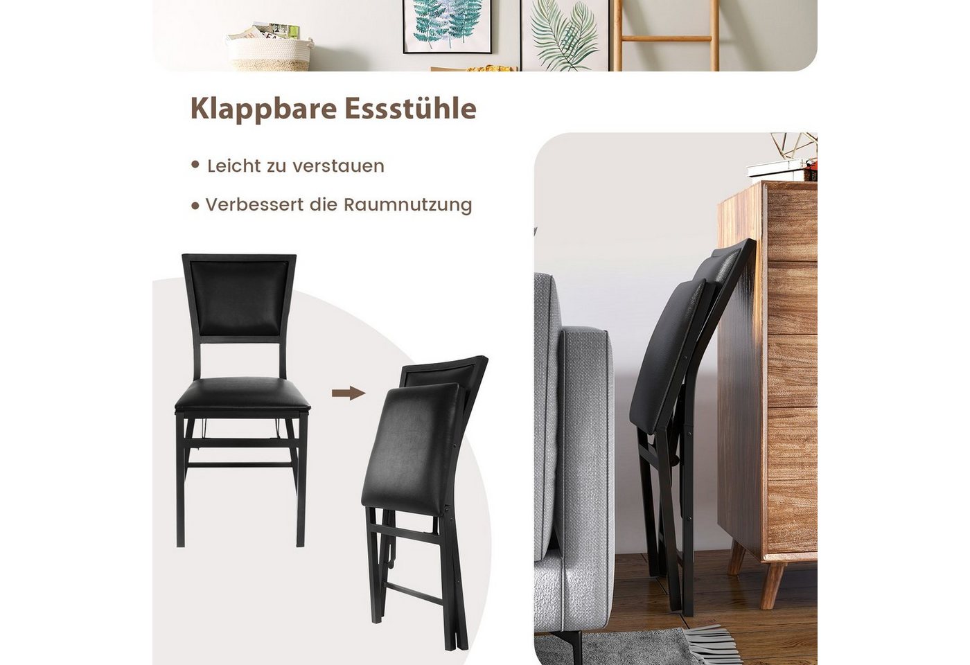 COSTWAY Esszimmerstuhl 2er Set, klappbare Küchenstühle, gepolstert, Metall – Bild 3 von 5