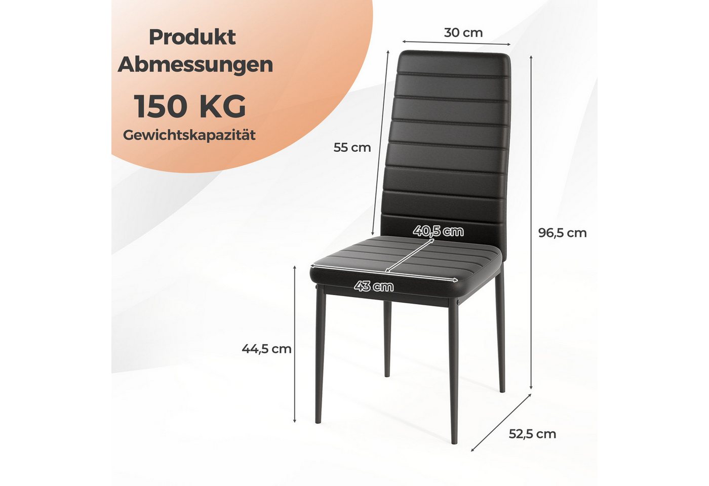 COSTWAY Esszimmerstuhl, 4 St. bis 150 kg mit Rückenlehne 52,5 x 43 x 96,5 cm – Bild 3 von 5