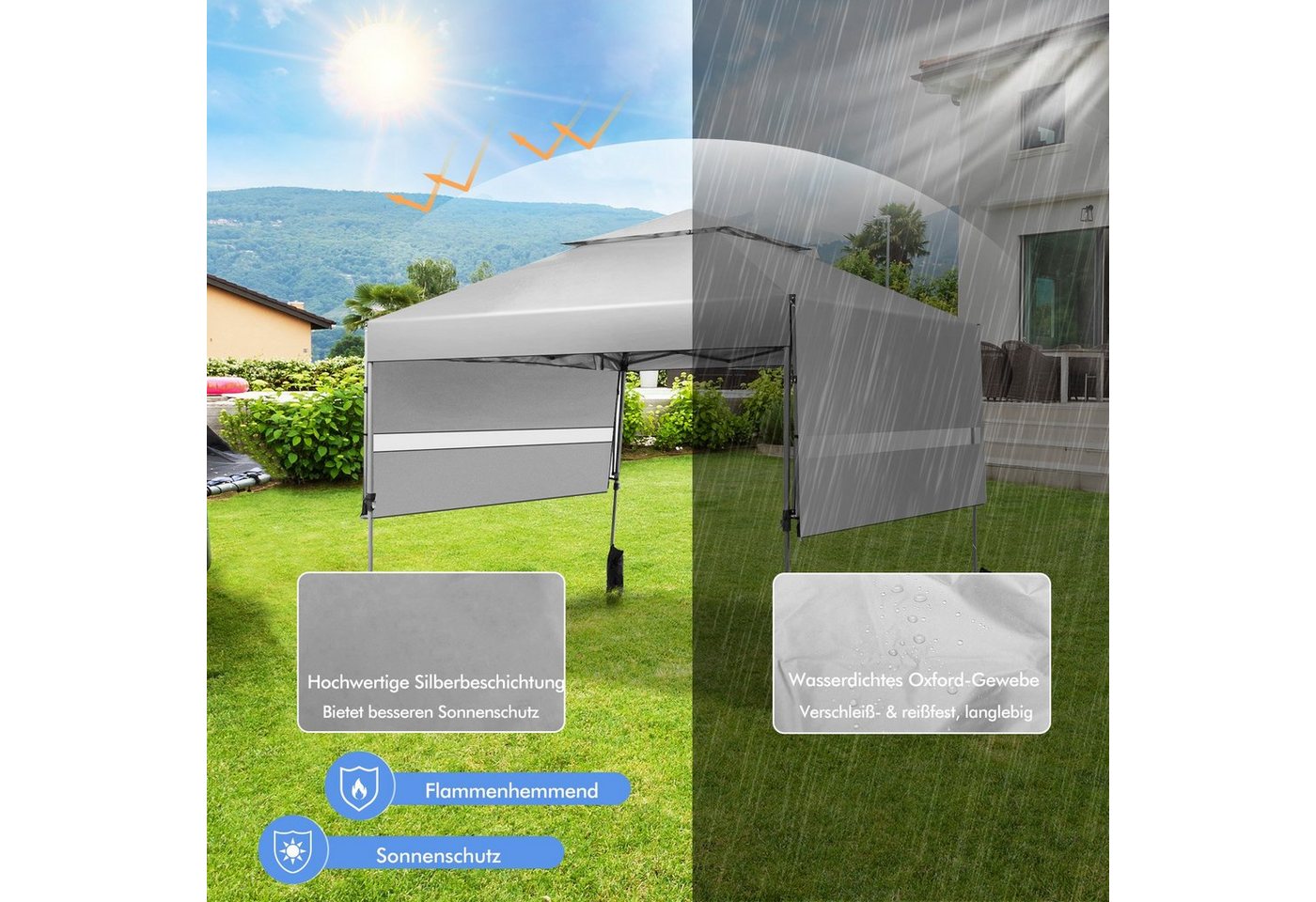 COSTWAY Faltpavillon 3x3m Popup Pavillon, höhenverstellbar, mit 2 Markisen – Bild 5 von 5