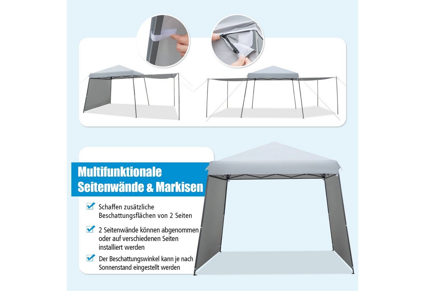 COSTWAY Faltpavillon Pop Up Pavillon, mit 2 Seitenteilen, mit Seitenwänden & Markisen – Bild 4 von 5