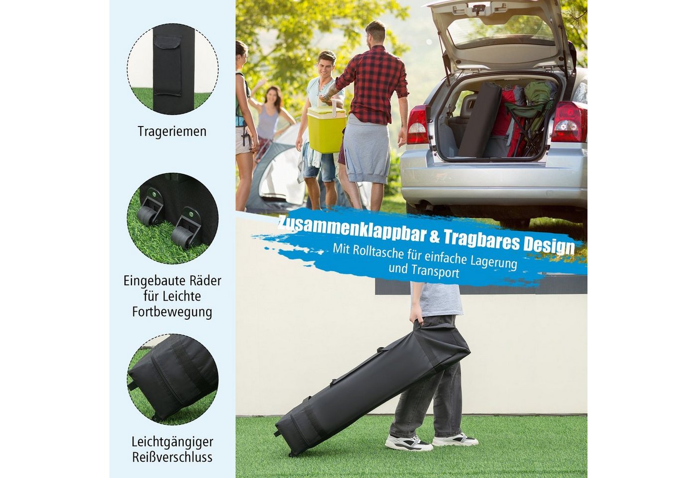 COSTWAY Faltpavillon Pop Up Pavillon, mit 2 Seitenteilen, mit Seitenwänden & Markisen – Bild 5 von 5