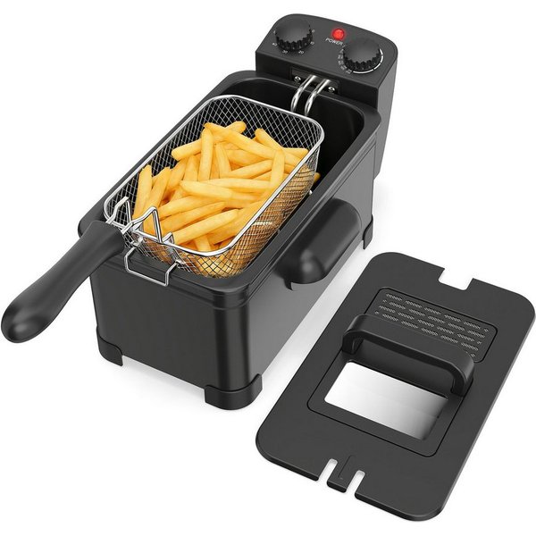 COSTWAY Fritteuse, 2000 W, 3L Frittiertopf mit Öl, Korb & Deckel & Timer