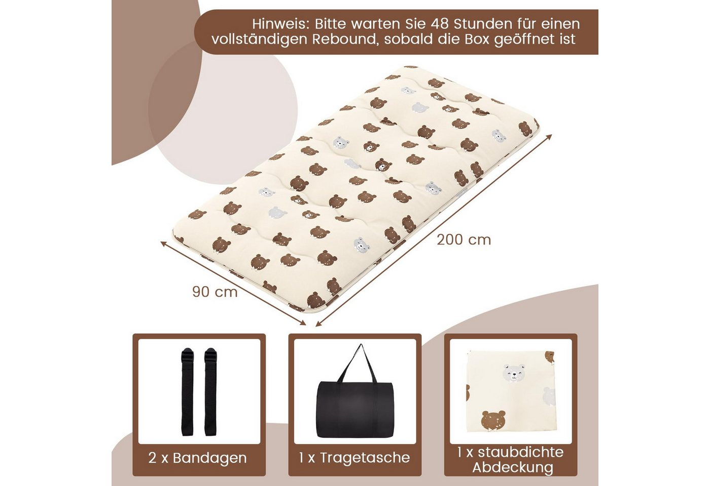 Futonmatratze, COSTWAY, 10 cm hoch, Futon Matratze, Tatami-Matte, Klappmatratze, 90x200cm – Bild 3 von 5
