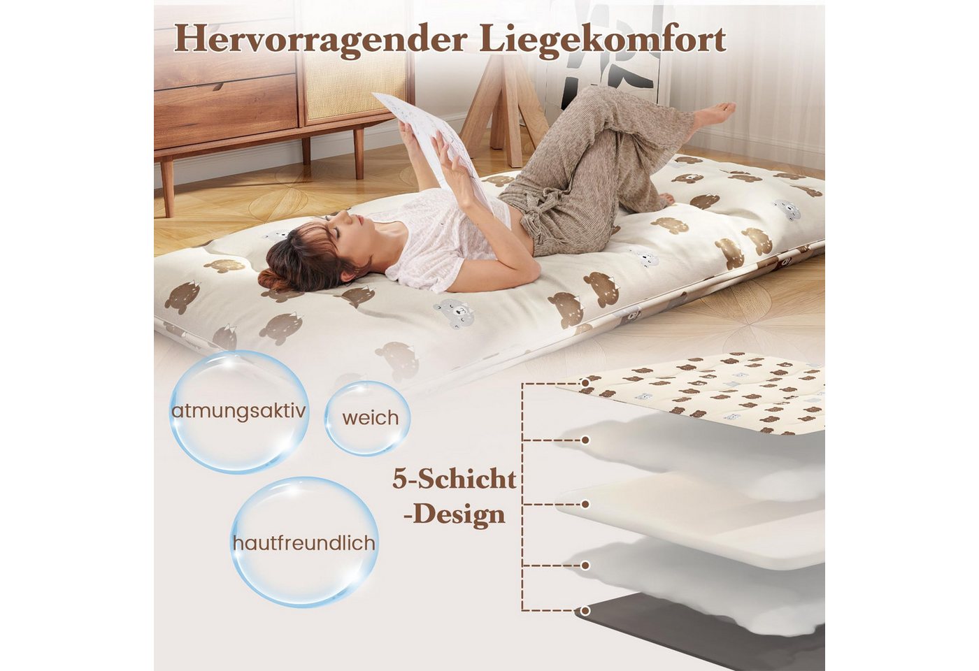 Futonmatratze, COSTWAY, 10 cm hoch, Futon Matratze, Tatami-Matte, Klappmatratze, 90x200cm – Bild 4 von 5