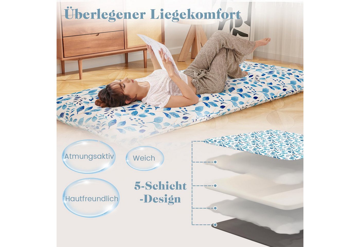 Futonmatratze, COSTWAY, 10 cm hoch, Futon Matratze, Tatami-Matte, Klappmatratze, 90x200cm – Bild 5 von 5