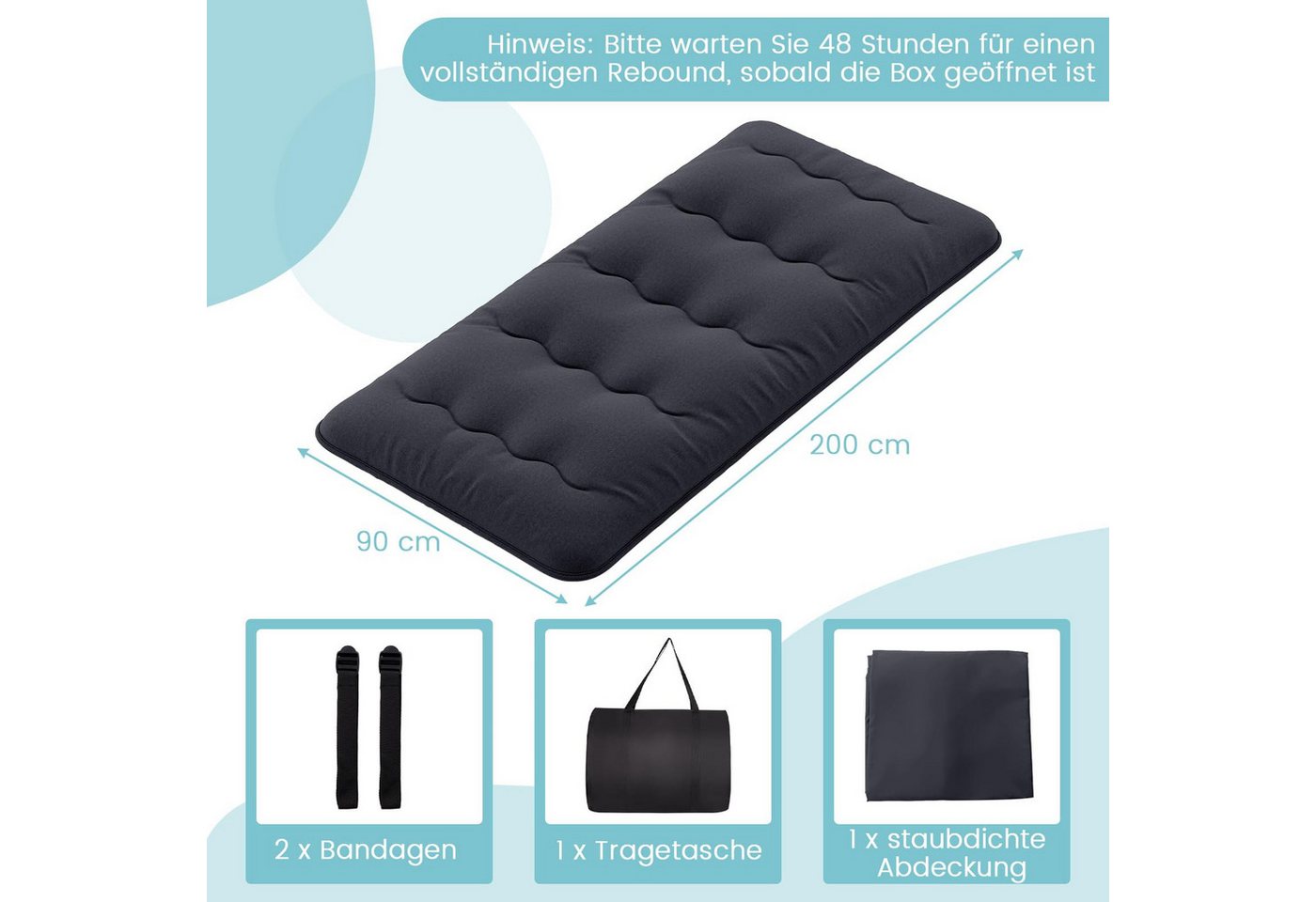 Futonmatratze, COSTWAY, 10 cm hoch, Futon Matratze, Tatami-Matte, Klappmatratze, 90x200cm – Bild 3 von 5