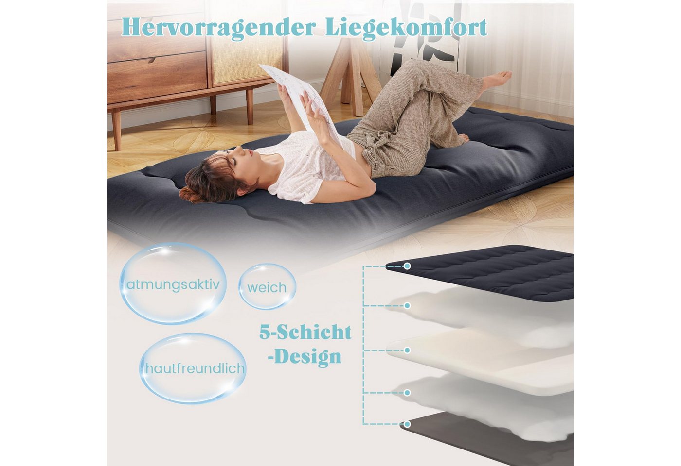 Futonmatratze, COSTWAY, 10 cm hoch, Futon Matratze, Tatami-Matte, Klappmatratze, 90x200cm – Bild 4 von 5