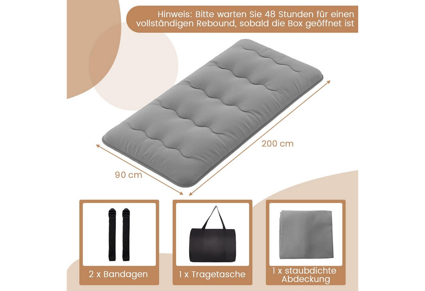Futonmatratze, COSTWAY, 10 cm hoch, Futon Matratze, Tatami-Matte, Klappmatratze, 90x200cm – Bild 3 von 5