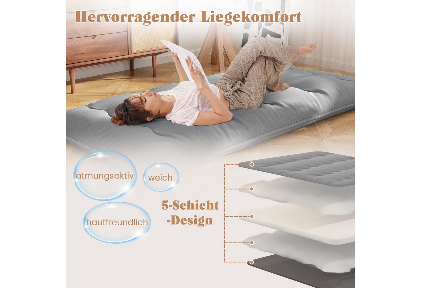 Futonmatratze, COSTWAY, 10 cm hoch, Futon Matratze, Tatami-Matte, Klappmatratze, 90x200cm – Bild 4 von 5
