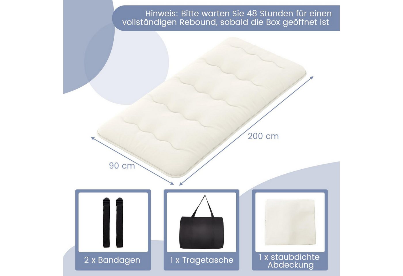 Futonmatratze, COSTWAY, 10 cm hoch, Futon Matratze, Tatami-Matte, Klappmatratze, 90x200cm – Bild 3 von 5