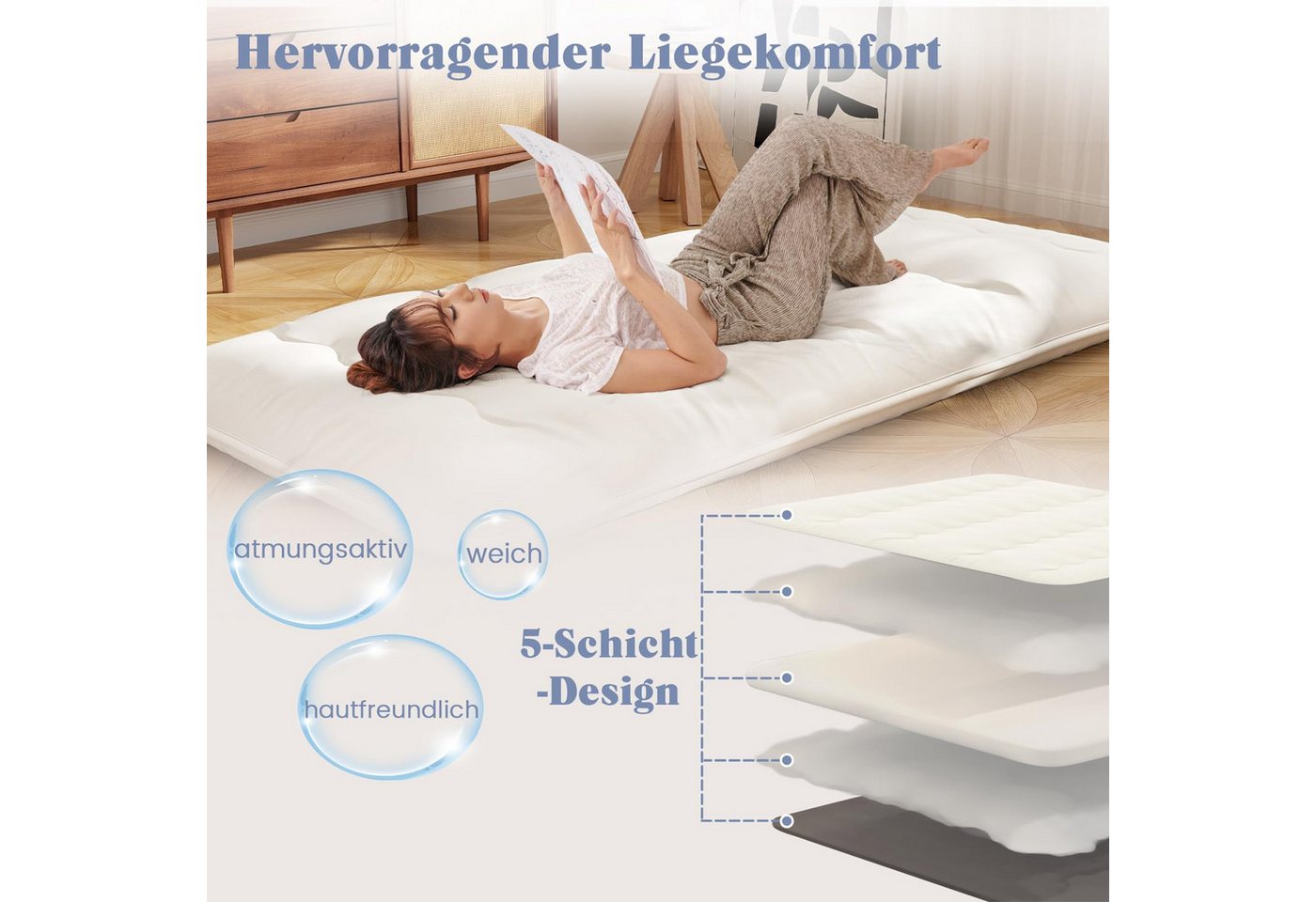 Futonmatratze, COSTWAY, 10 cm hoch, Futon Matratze, Tatami-Matte, Klappmatratze, 90x200cm – Bild 4 von 5