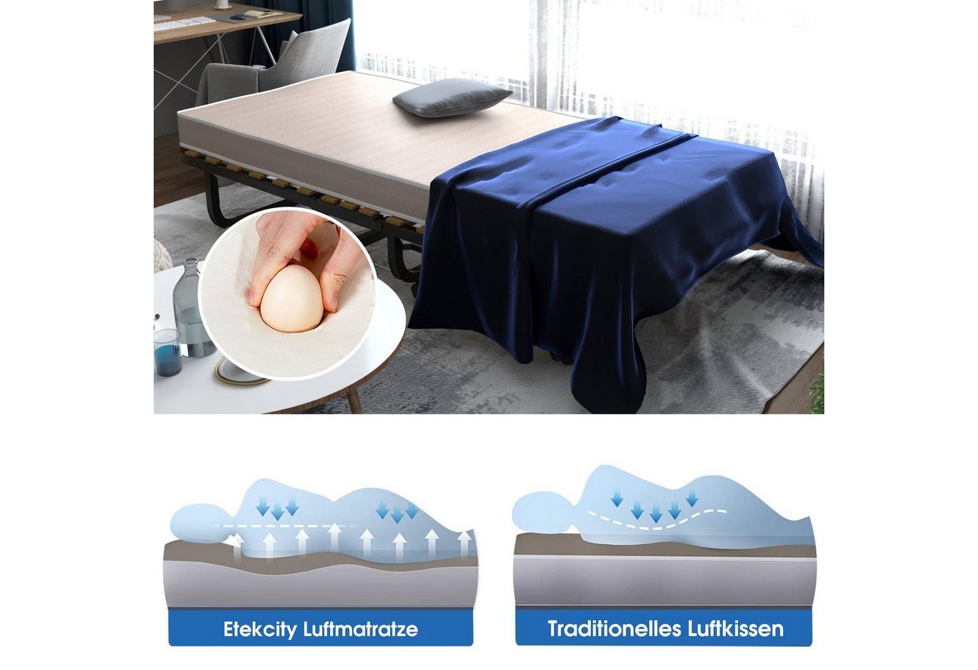 COSTWAY Gästebett klappbar, 90x200cm auf Rädern, mit Matratze, 120 kg – Bild 3 von 5