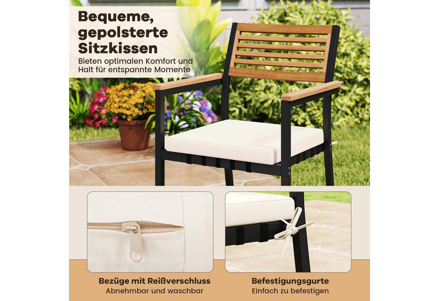 COSTWAY Garten-Essgruppe, (4-tlg), 4 Personen 120x70cm Gartentisch mit Schirmloch, Sitzbank, 2 Stühle – Bild 4 von 5