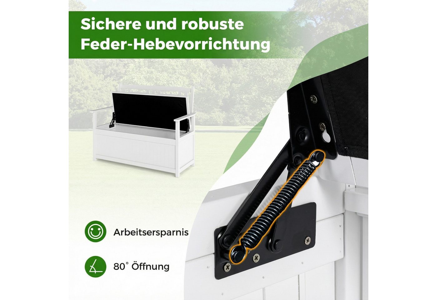COSTWAY Gartenbank, wetterfest, Holz mit Stauraum 2-Sitzer Truhenbank – Bild 4 von 5