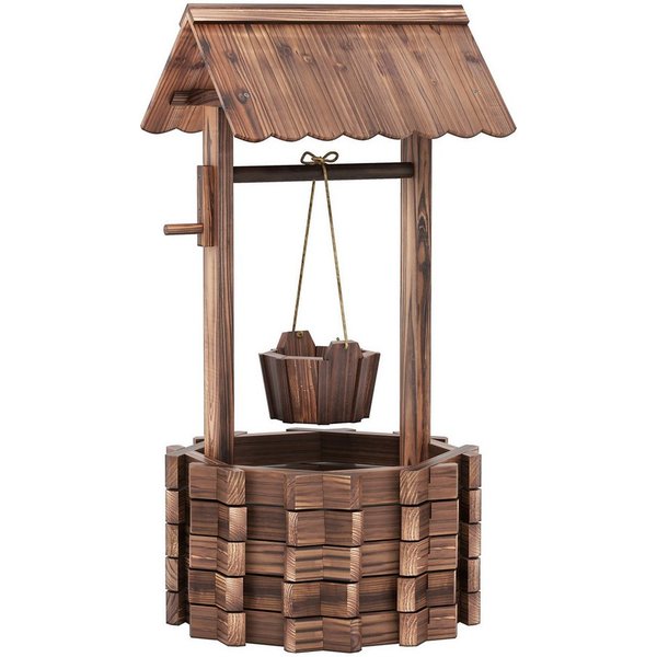 COSTWAY Gartenbrunnen, mit Dach, Garten Dekoration für Draußen Veranda