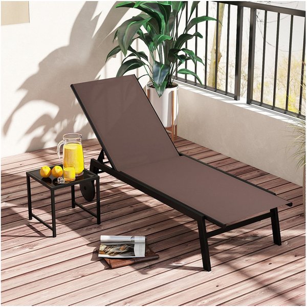 COSTWAY Gartenliege, 2 St., Liegestuhl-Set verstellbar mit Tisch, Rollen