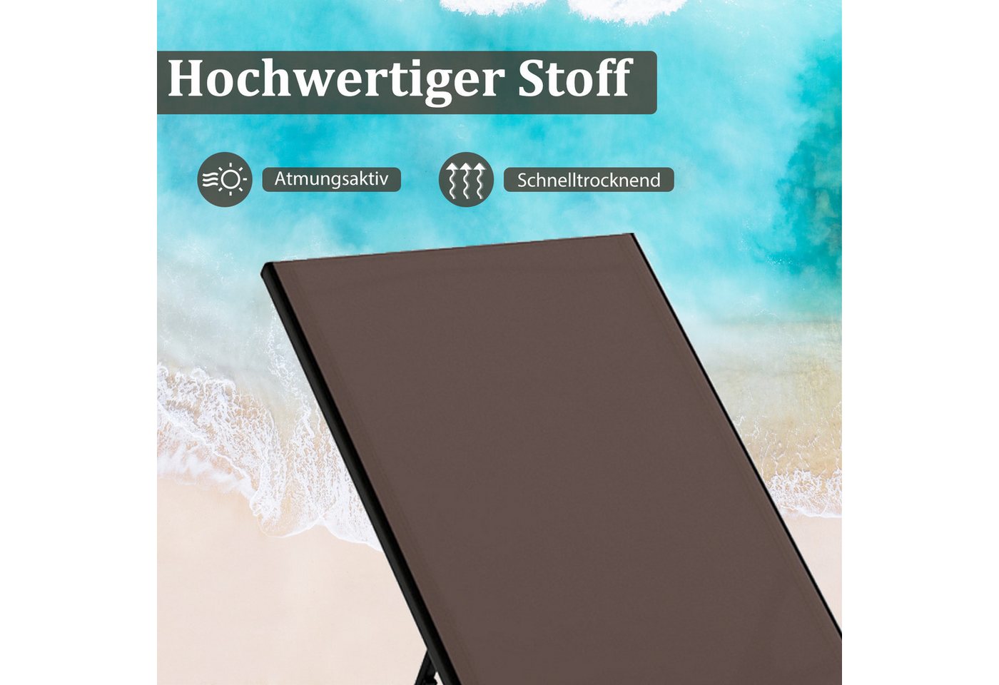 COSTWAY Gartenliege, 2 St., Liegestuhl-Set verstellbar mit Tisch, Rollen – Bild 3 von 5