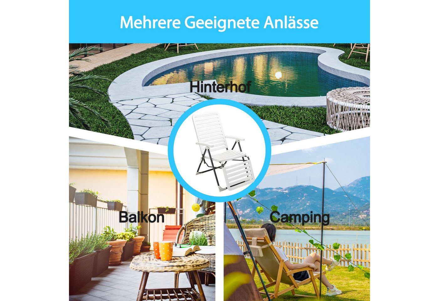 COSTWAY Gartenliege Liegestuhl, 2 St., 7-Fach verstellbar, klappbar – Bild 5 von 5